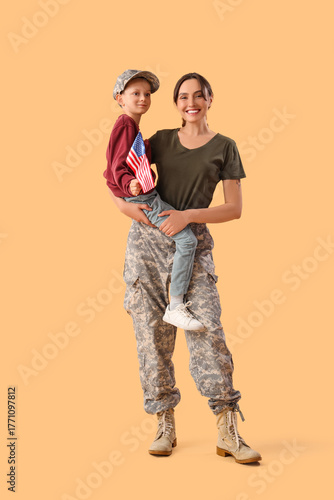 Little boy with USA flag an...