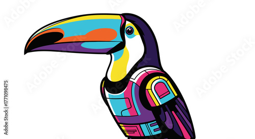 Vibrant, modern toucan illustration bursts with tropical energy, perfect for dynamic design projects and eye-catching branding.