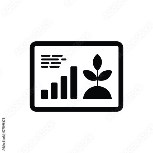 Growth Analytics Icon. Data Chart and Sustainable Development Symbol