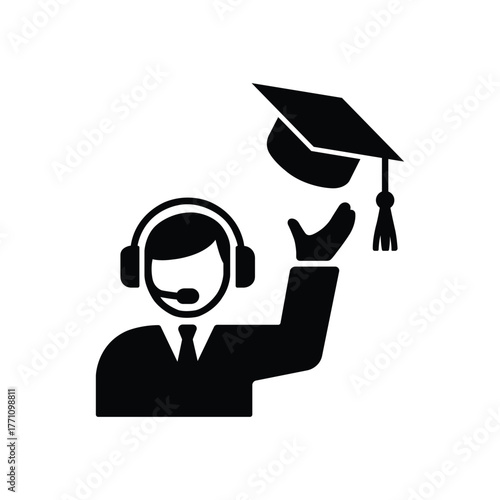 Online Graduation Silhouette. E-Learning and Virtual Education Concept
