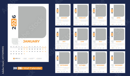 Calendar 2026, Wall calendar 2026, office calendar design