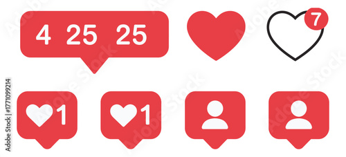 Social media vector icon set including likes comments followers notifications interaction symbols and button icons for digital marketing campaigns website apps online marketing and social engagement