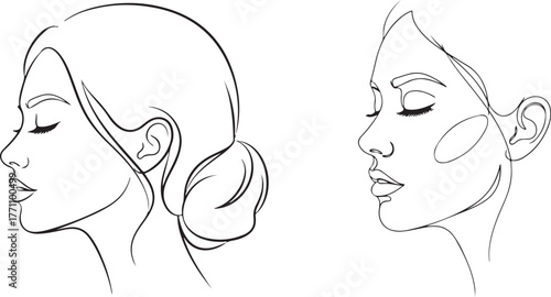Elegant Minimalist Profile Line Art Women, Detailed and Abstract Styles