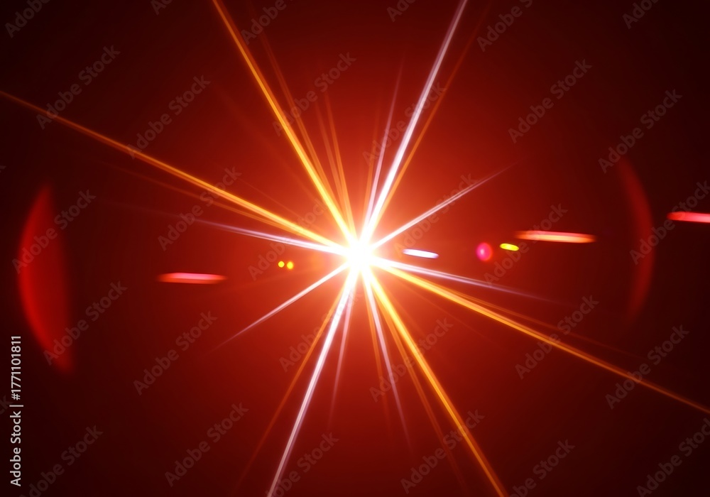 Obraz premium Bright starburst lens flare effect on a dark red background