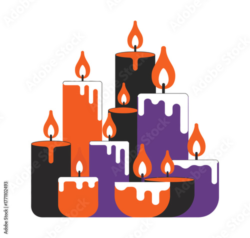 Halloween night scene with flickering spooky candles and melting wax drips creating eerie lighting and mysterious atmosphere ideal for halloween illustrations