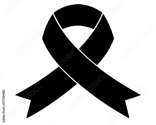 A black silhouette of an awareness ribbon in a classic loop design with two tails at the bottom.