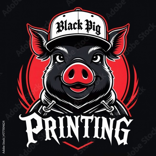 vector illustration of a pig with a red ribbon