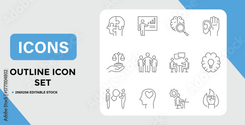 Collection of Business and Personal Development Line Icons for Web and Print