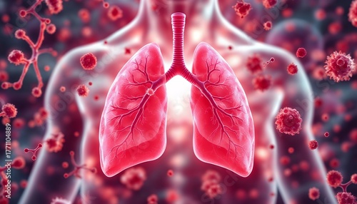 Lungs Under Viral Attack A 3D Medical Illustration