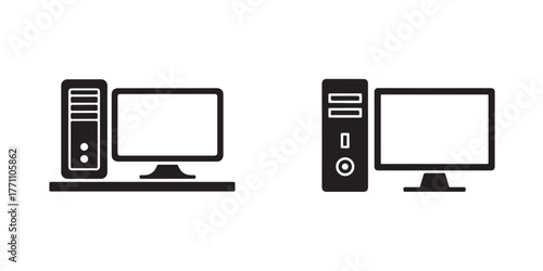 Desktop computer icon, personal PC flat vector icon, pc monitor icon, Vector illustration EPS 10.
