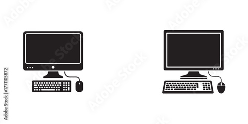 Computer icon, Home desktop computer personal PC flat vector icon for apps and websites, monitor symbol icon, Vector illustration EPS 10.
