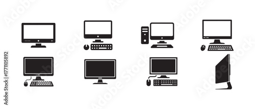 Computer icons set, Computer different style, Desktop computer line icon, Desktop symbol icon, Vector illustration EPS 10.