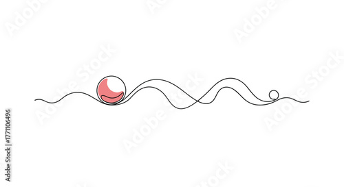 Minimalist continuous line art depicting two contrasting balls on a wavy, undulating path, symbolizing a journey or connection.