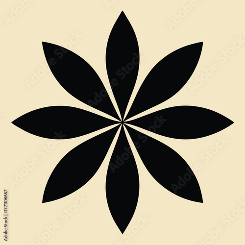 Black eight-petal flower silhouette on beige background