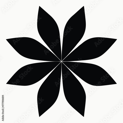 Black eight-petal flower silhouette on white background