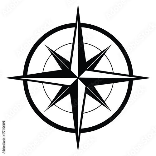 Black Compass Rose on White Background navigation direction