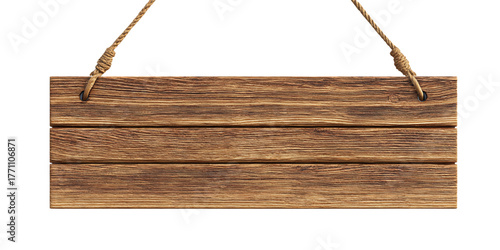 Rustic Wooden Sign Hanging by Hemp Ropes with Transparent Background for Versatile Design