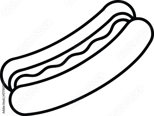 Simple Line Art Illustration of a Hot Dog with Mustard