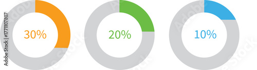 Round loading symbol with 10,20,30,percent filled bar. Progress, waiting or downloading icon divided on segments. Infographic element for website