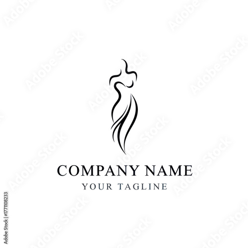 Elegant fashion mannequin logo with a stylized female silhouette.