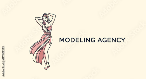 Elegant Woman in Flowing Dress for Modeling Agency Branding.