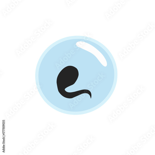 Vector illustration of a frog embryo inside an egg, showing the first stage of a frog’s life cycle. Great for biology education, science projects, and nature learning resources