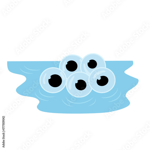 Cute vector illustration of frog eggs floating in water, showing the first stage of a frog’s life cycle. Ideal for biology learning, science posters, and educational materials for kids