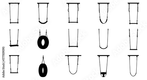 Discover diverse swing silhouettes perfect for playgrounds, parks, and childhood memories projects, adding joy and motion to your designs.