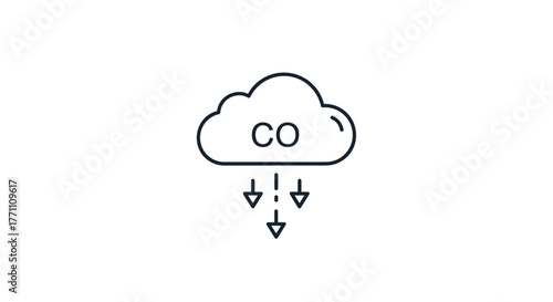 An illustrative icon depicting a cloud emitting carbon monoxide (CO) into the atmosphere, representing air pollution and environmental impact.
