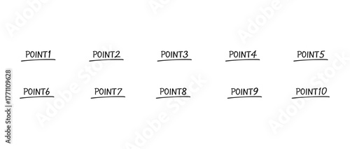 シンプルな手書きの数字セット　ポイント/point　塗りなし