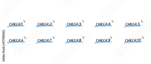手書きの数字あしらいセット　チェック/check　水彩風塗り(グローバルカラーで色変更可能)