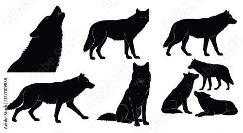 Silhouette Collection of Wolves in Various Poses and Actions