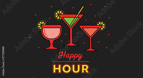 Happy hour cocktails drinks bar promotion advertisement design art vector