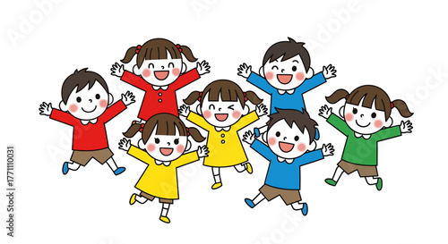 Joyful Children in Various Outfits Celebrating Happiness and Friendship in a Vector Illustration