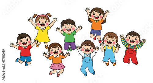 Joyful Children Jumping in Excitement Vector Illustration of Happy Kids in Celebration