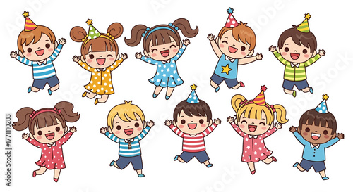 Joyful Children Celebrating Together A Cheerful Collection of Kids in Party Attire