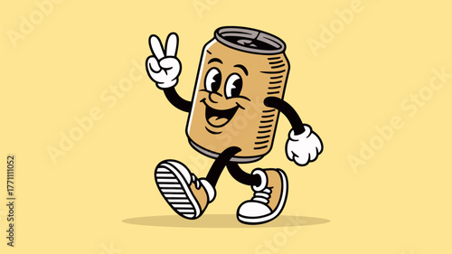Cartoon Soda Can Character Walking and Giving Peace Sign