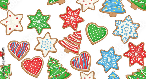 Festive collection of decorated Christmas gingerbread cookies.