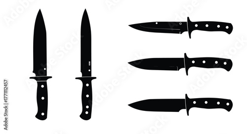 A collection of black silhouette knives in various shapes and sizes