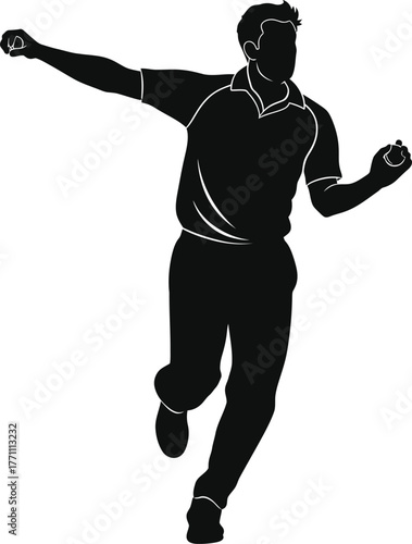 Silhouette of a cricket bowler in action