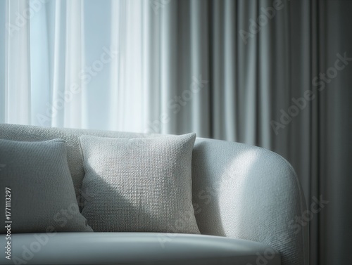 Serene Interior - Close-Up of a Modern Sofa with Pillows.