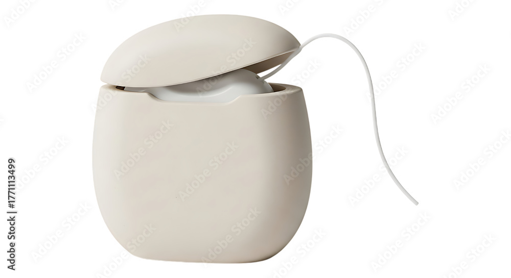 Naklejka premium Beige dental floss container with open lid isolated on transparent background