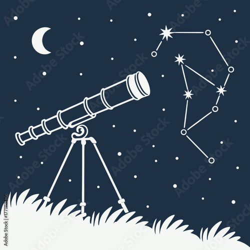 Telescope Observing Star Constellation At Night tripod