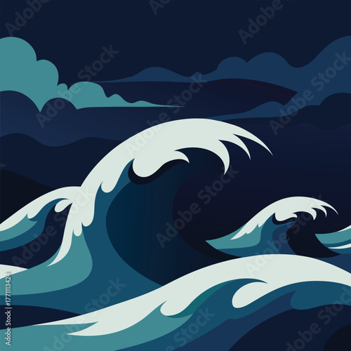 Turbulent Ocean Waves Under a Dark Night Sky water