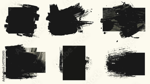 A collection of bold black brushstrokes and rectangular shapes on a cream-colored background, perfect for adding artistic flair to any design project.