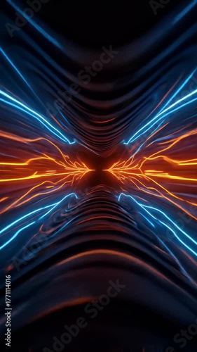 Blue Orange Neon Lights Tunnel Motion Loop Abstract Background Footage