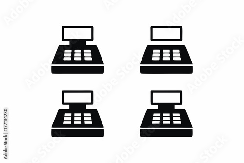 set of Cash register with sale receipt icon silhouette vector illustration isolated on white background