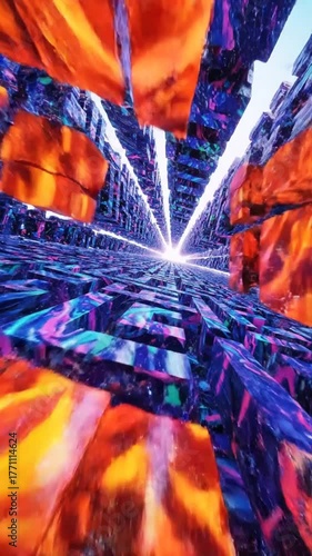 Abstract digital tunnel animation futuristic geometric design concept