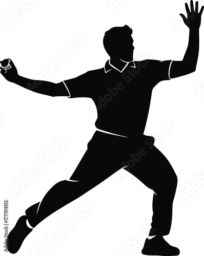 Silhouette of a cricket bowler in action during a match