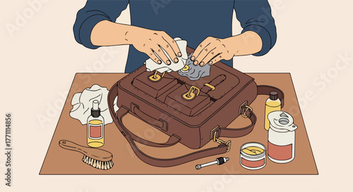 Person cleaning a leather bag (1)